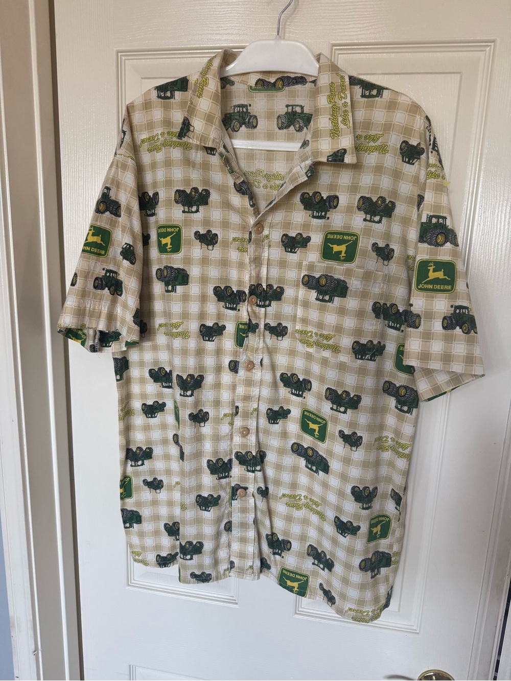 Vtg John Deere Hawaiian Button Shirt Men’s XL Tractor Farm Work Cotton West